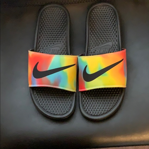 rainbow nike slides